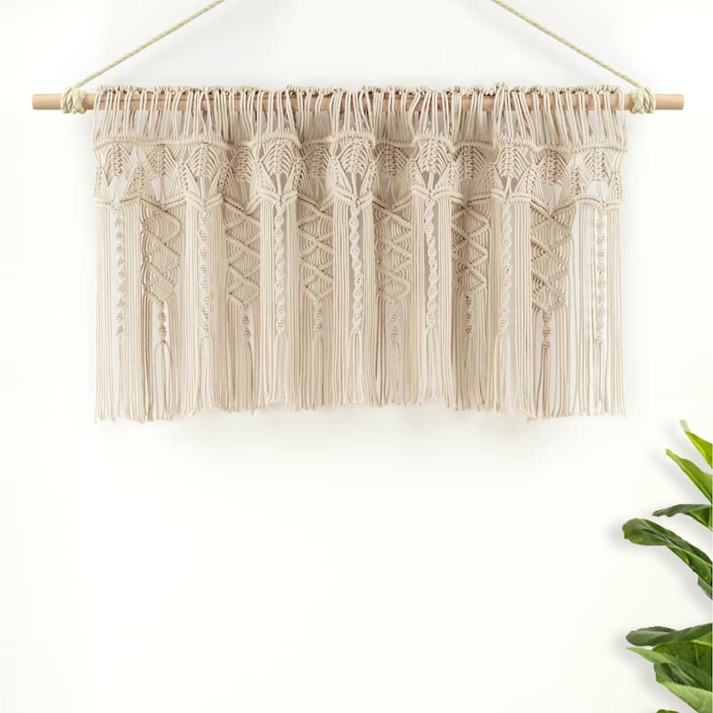 Lush Decor Boho Macrame Textured Cotton Valance/Kitchen Curtain/Wall Decor