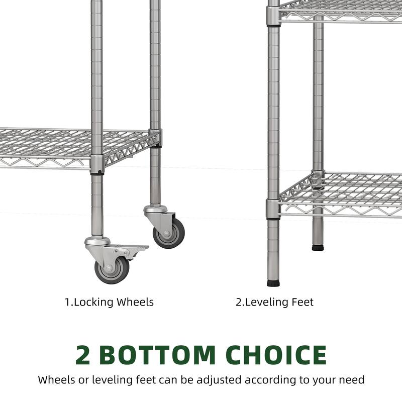 5 Tier Heavy Duty Adjustable Kitchen Shelving Unit, Wire Storage Shelves with Wheels, Pantry Organizer Rack Rolling Metal Shelf