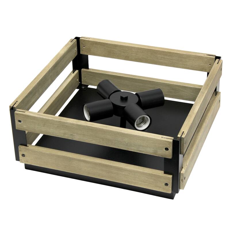 14" 4-Light Flush Mount Ceiling Light - Metal Wood Farmhouse Style - Bedroom Living Room Hallway - 14