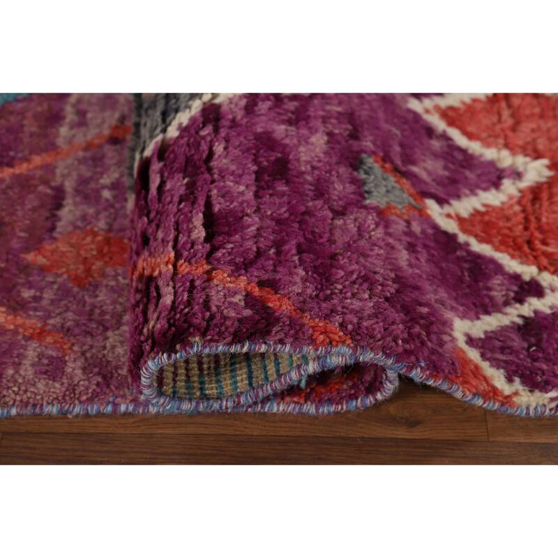 Plush Moroccan Purple Area Rug Hand-Knotted Wool Carpet - 5'11" x 9'4"