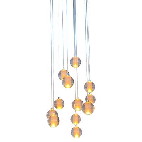 Orion 14 Light Floating Glass Globe LED Chandelier, Chrome