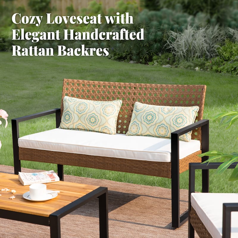 4-Piece Patio Furniture Wicker Outdoor Bistro Set, All-Weather Rattan Wood Conversation Set with Soft Cushions by Havenside Home