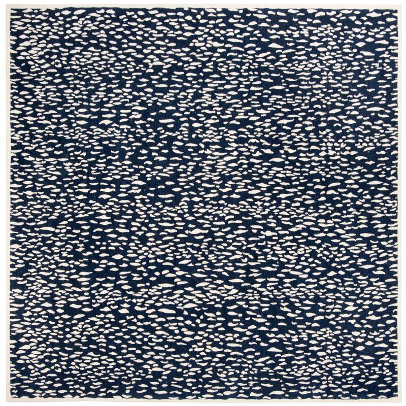 SAFAVIEH Handmade Marbella Goril Modern Polyester Rug - 6' Square - Navy Blue/Ivory
