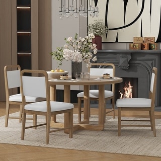 Roomfitters 5 Pcs Retro Dining Set with Round Table Featuring Radial ...