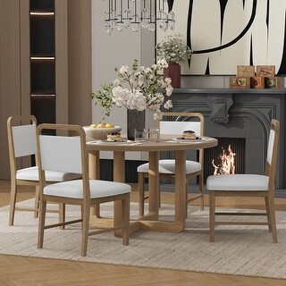 Unique 5-Piece Round Wood Kitchen Dining Table Set with 4 Upholstered ...