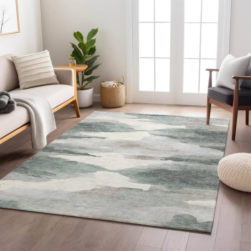 Machine Washable Indoor/ Outdoor Abstract Watercolor Chantille Rug