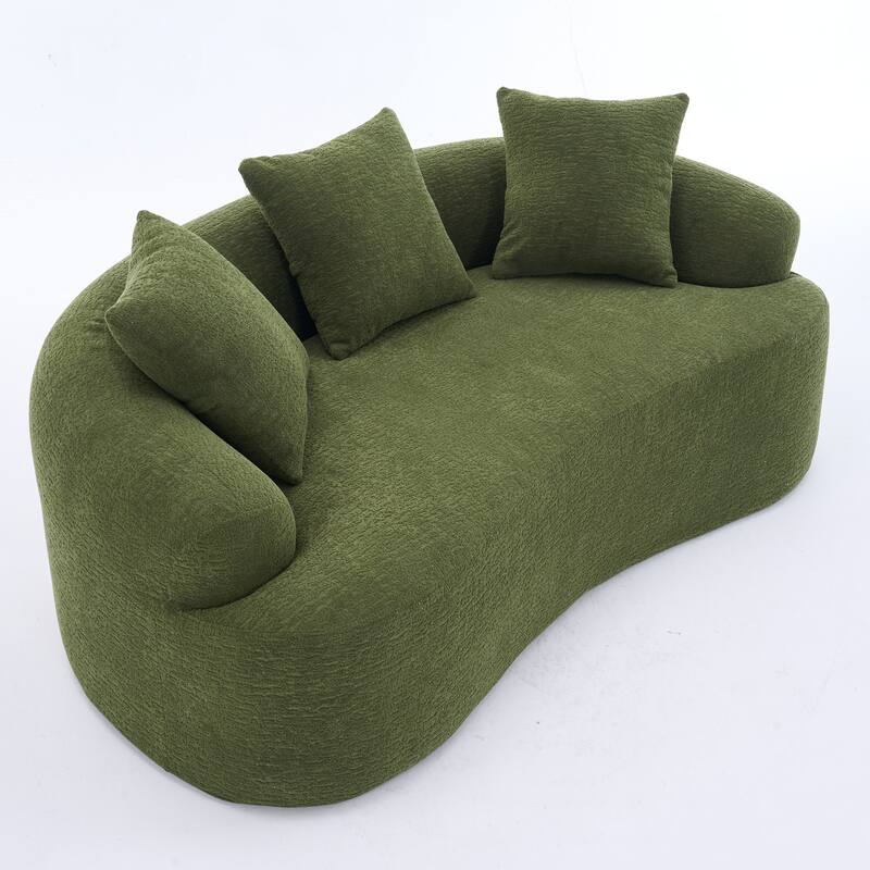 Chenille Deep Seat Loveseat Sofa, Full Compression Sponge Curved Loveseat Sofa, Cloud Floor Couch with 3 Pillows - Antique Green,Green