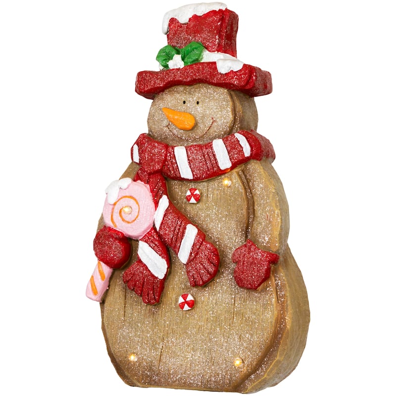 LED Lighted Gingerbread Snowman with Lollipop Christmas Figure - 15.5"