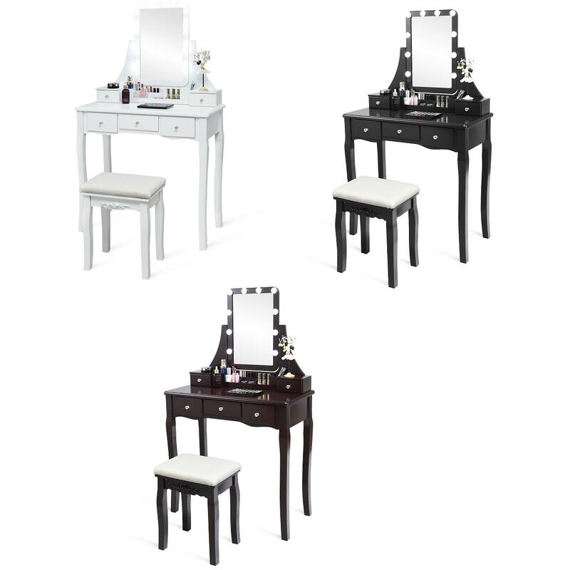 Gymax Vanity Dressing Table Set w/Removable Box &10 Dimmable Bulbs