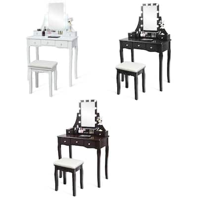 Gymax Vanity Dressing Table Set w/Removable Box &10 Dimmable Bulbs