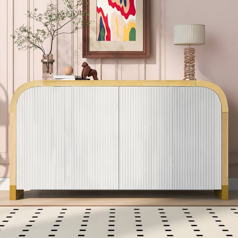 60" Curved Corner Cabinet Sideboard with Adjustable Shelves