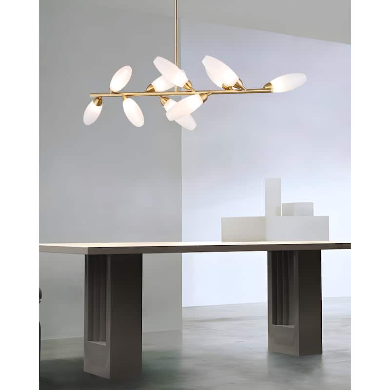 10-Light Jewelry Gold Ring Finish Linear Pendant Lamp Gem Chandelier