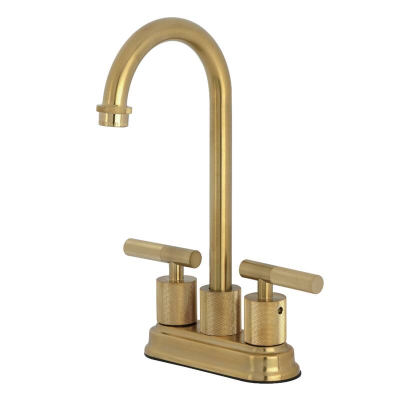 Kingston Brass Convergent Two-Handle 2-Hole Deck Mount Bar Faucet with Knurled Handle - Brushed Brass