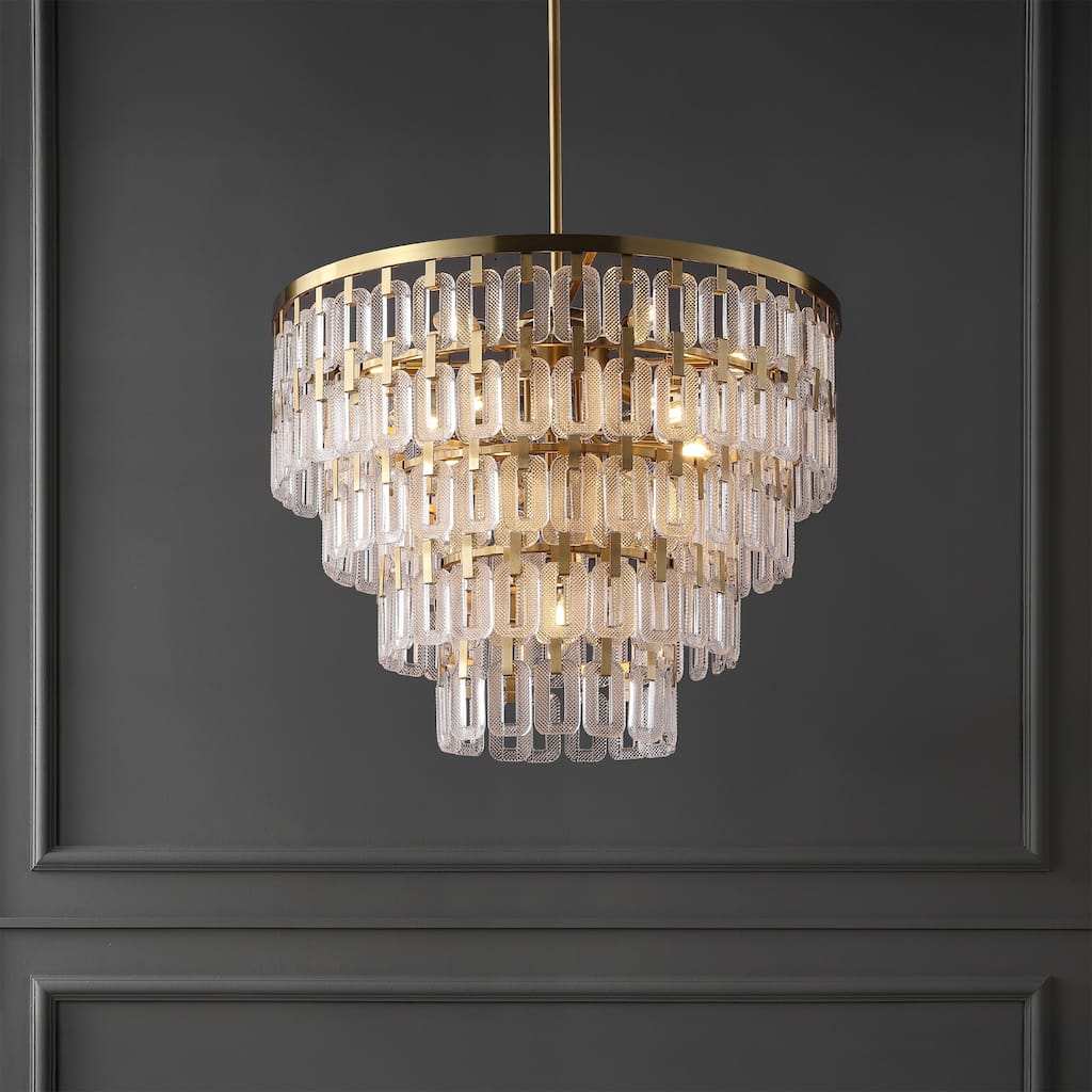 SAFAVIEH Couture Lighting Queenie Tiered Glass Chandelier, 16-Light Modern Ceiling Fixture for Dining Room and Entryway