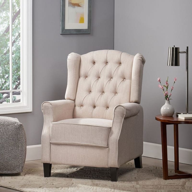 Beige Fabric Push Back Recliner with Button Tufted Design by Christopher Knight Home