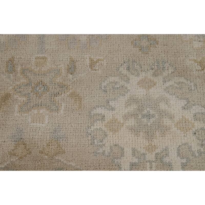 Transitional Beige Oushak Indian Area Rug Hand-Knotted Wool Carpet - 6'2" x 8'11"