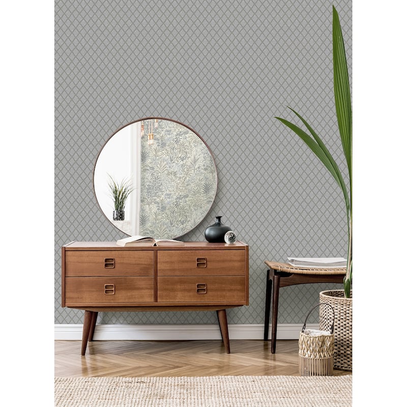 Fine Decor Santina Natural & Grey Trellis Wallpaper