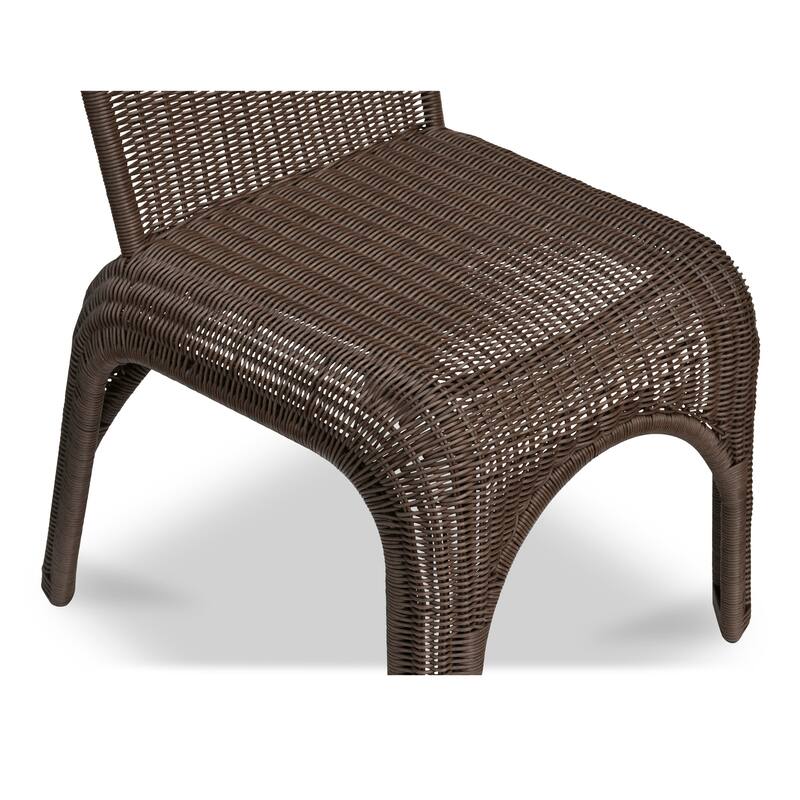 NADAAL STUDIOS Maireth Outdoor Dining Chair, Curved Wicker Design, Iron Frame, Brown Finish - Set of 2