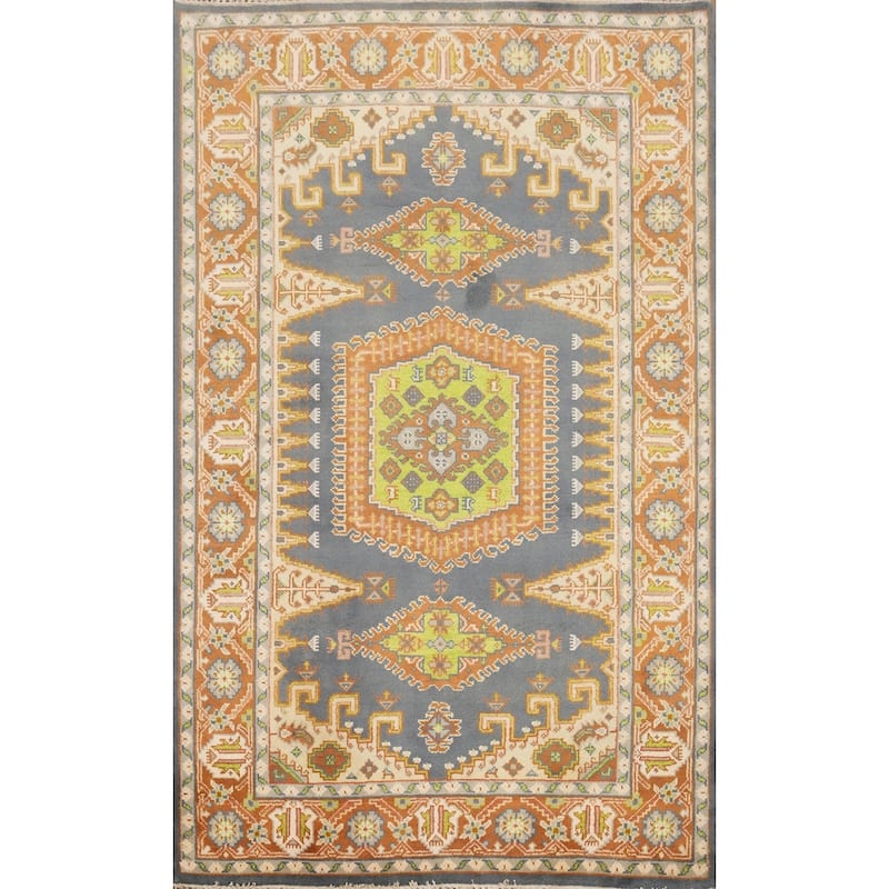 Hand Knotted Oriental 100% Wool Carpet Traditional Geometric Greys & Charcoal Viss Area Rug - 8' 11'' X 6' 0''