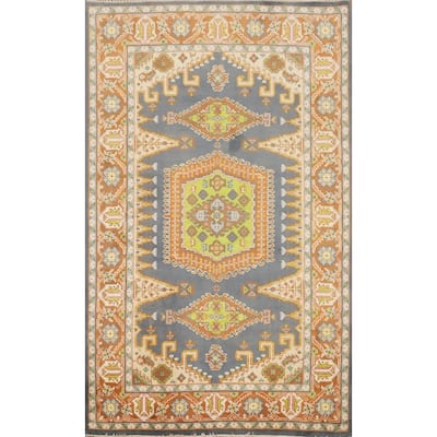 Hand Knotted Oriental 100% Wool Carpet Traditional Geometric Greys & Charcoal Viss Area Rug - 8' 11'' X 6' 0''