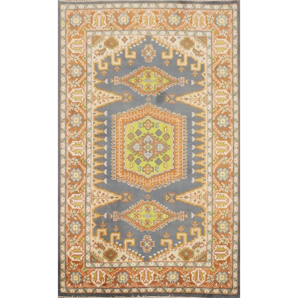 Hand Knotted Oriental 100% Wool Carpet Traditional Geometric Greys & Charcoal Viss Area Rug - 8' 11'' X 6' 0''