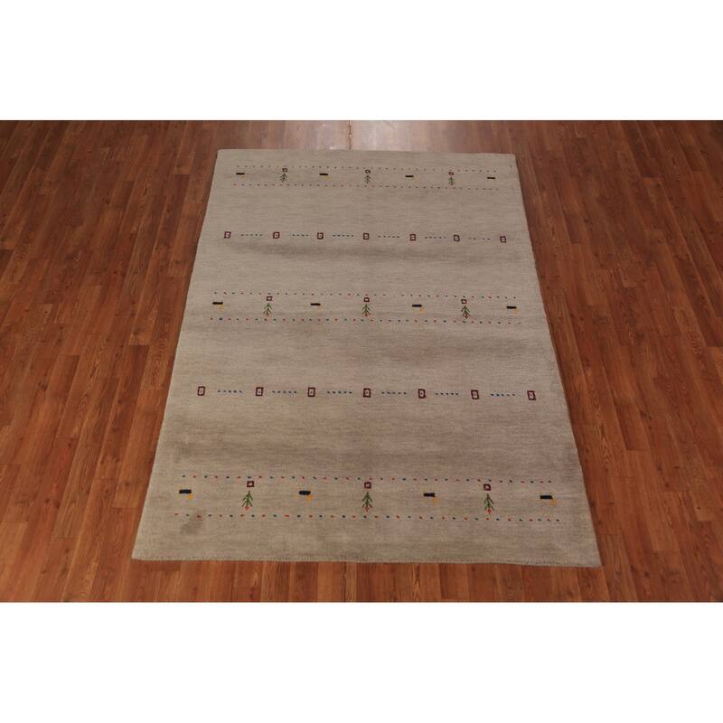 Gabbeh Oriental Rug Bedroom Hand-Knotted Wool Carpet - 4'8" x 6'7"