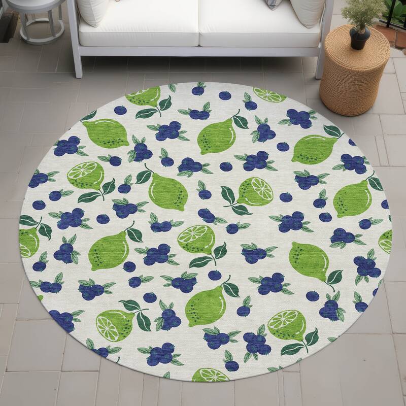 Machine Washable Indoor/ Outdoor Citrus Berry Chantille Rug - Linen - 8' x 8'