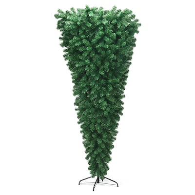 Costway 7Ft Unlit Upside Down Artificial Christmas Tree with 1000 - 7 FT
