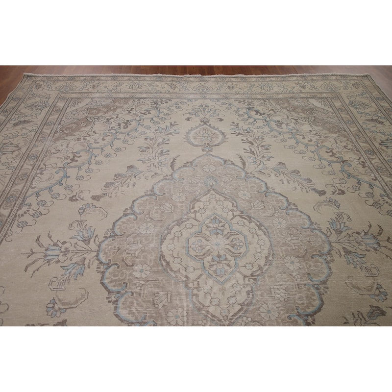 Distressed Traditional Tabriz Persian Vintage Rug Handmade Wool Carpet - 9'7" x 12'4"