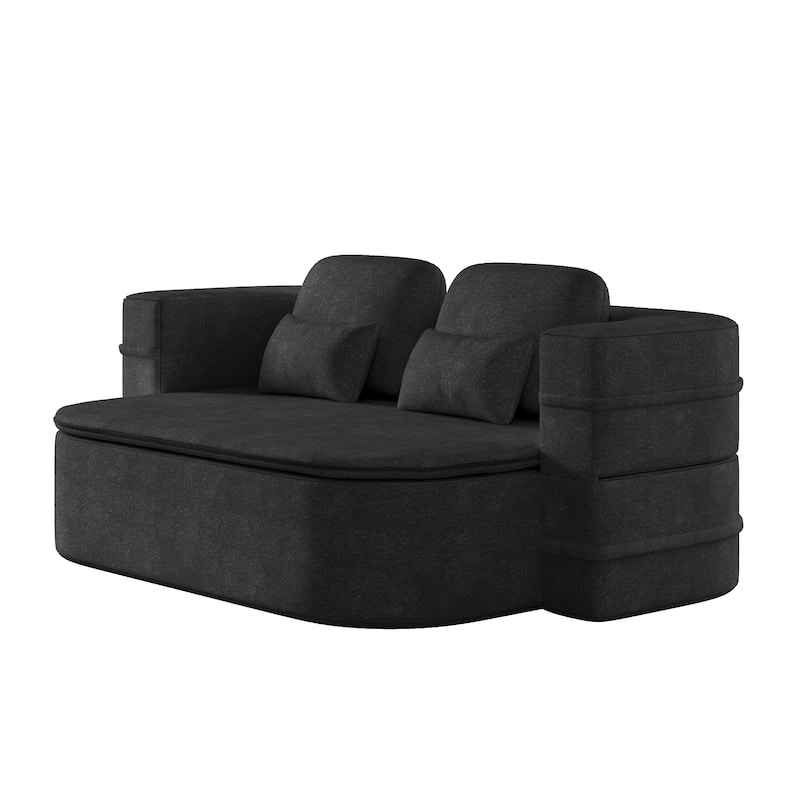 75''2-in-1 Foldable Sofa,Convertible Sleeper Foam Chenille Floor folding Sofa Bed with Multi Functional Blanket,Lounge Sofa