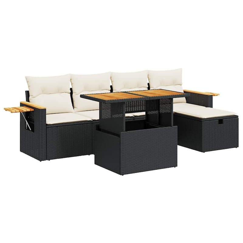 vidaXL Patio Sofa Set with Cushions Outdoor Furniture 6 Piece Poly Rattan