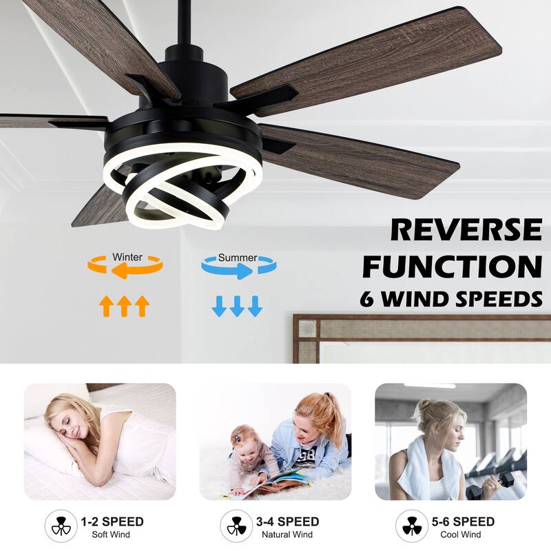 Oaks Aura 52in. DIY Shade Modern Reversible Ceiling Fan with Light, 6-Speed Silent Motor Ceiling Fan with Remote for Large Room