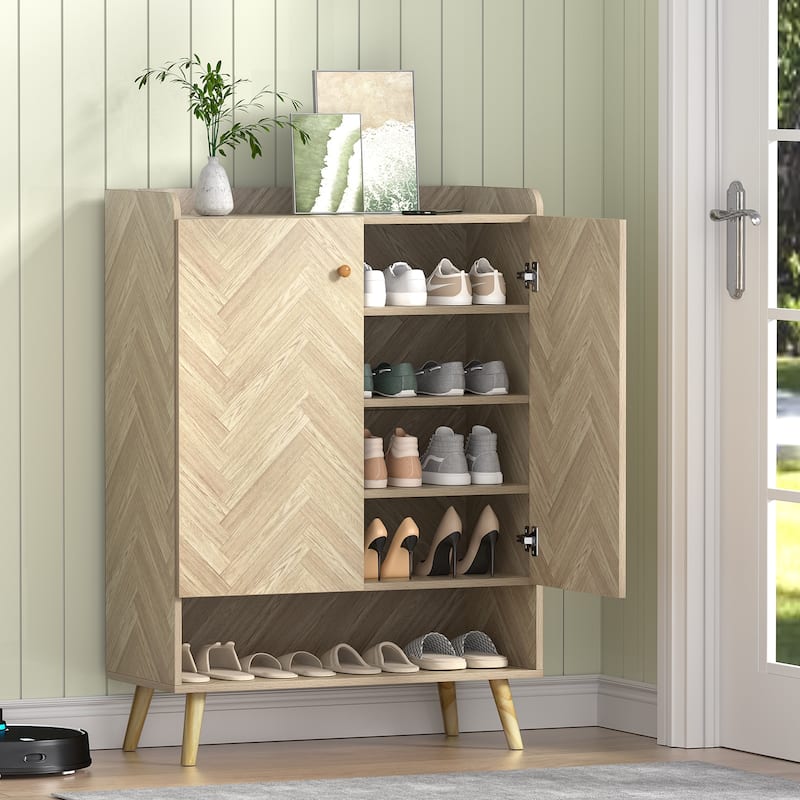 Anmytek Modern 20 Pairs Entryway Shoe Storage Cabinet 6-Tier Shoe Rack Organizer with Doors and Adjustable Shelves