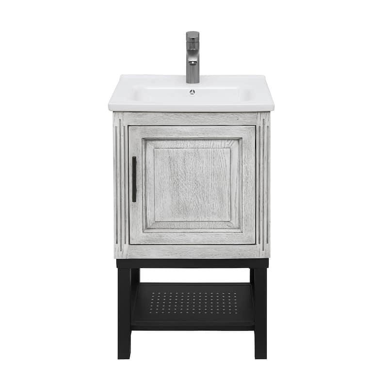 GDFStudio - CompactLine Modern Freestanding Bathroom Vanity with Ceramic Sink and Open Metal Shelf - 20 Inch