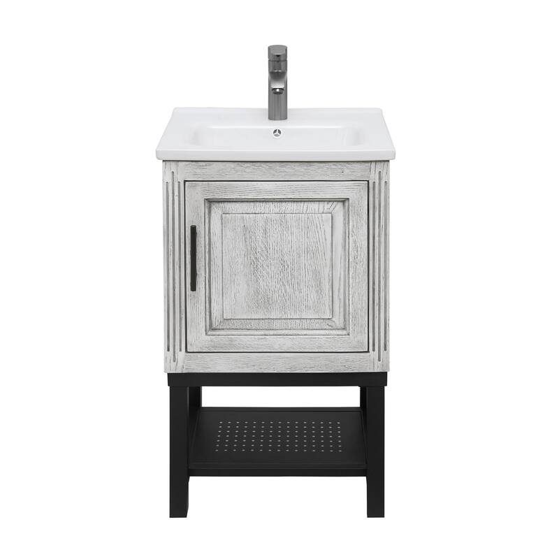 Roomfitters 20" Bathroom Vanity with Sink, Freestanding Cabinet with Ceramic Basin and Storage Shelf