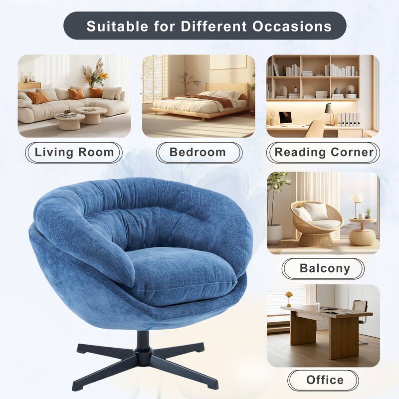 Ergonomic Chenille Office Chair Swivel Chair, Rotating Chair Club Chair Accent Chair with Removable Cushion - Antique Navy Blue