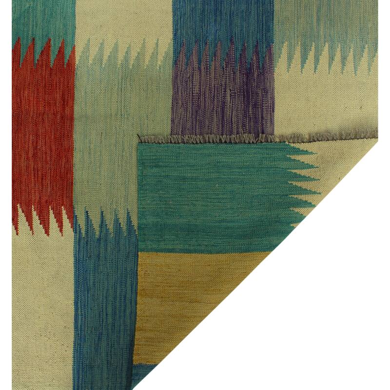 Hand-Woven Winchester Kilim Avizeh Beige/Blue Rug - 8'4" x 9'10"