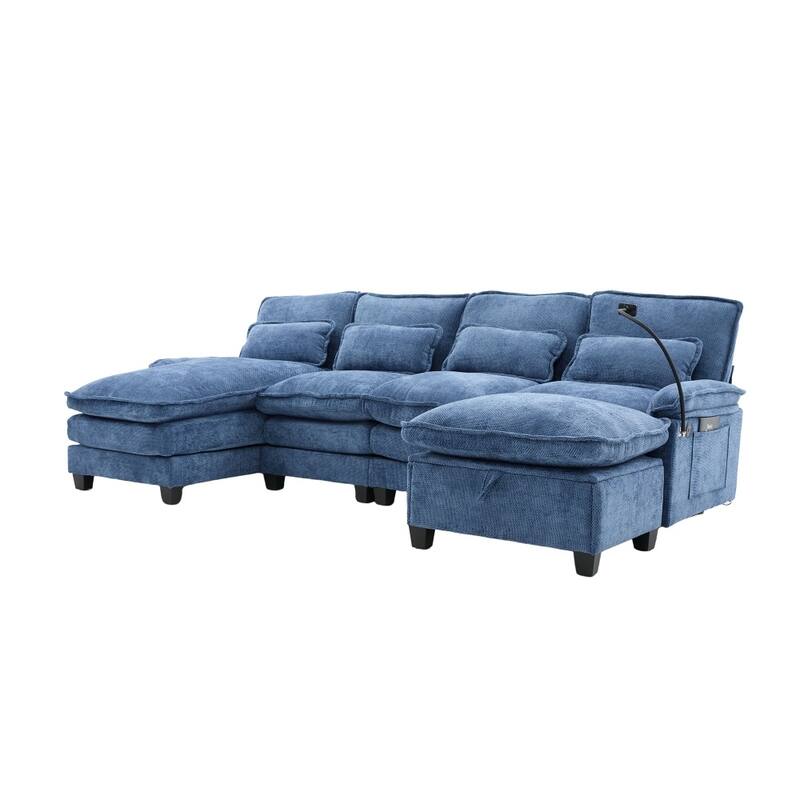 106.69" Modular U-shaped Sectional Sofa with Chaise Lounge and Ottoman, Pillows