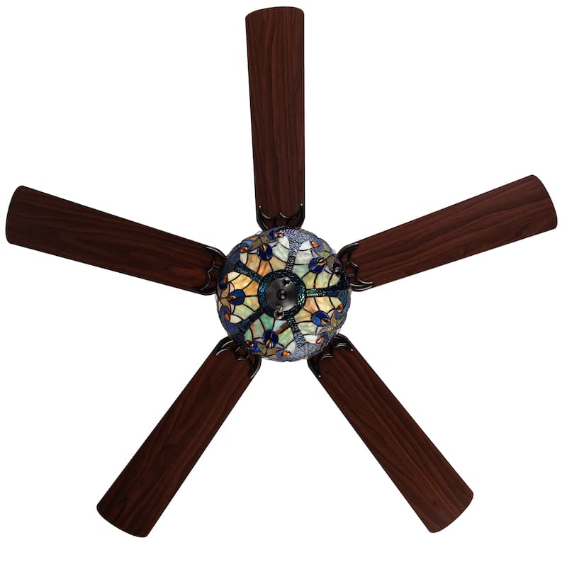 Gracewood Hollow Lemsine Blue Stained Glass Tiffany-style Ceiling Fan - 52"L x 52"W x 19"H - 52"L x 52"W x 19"H