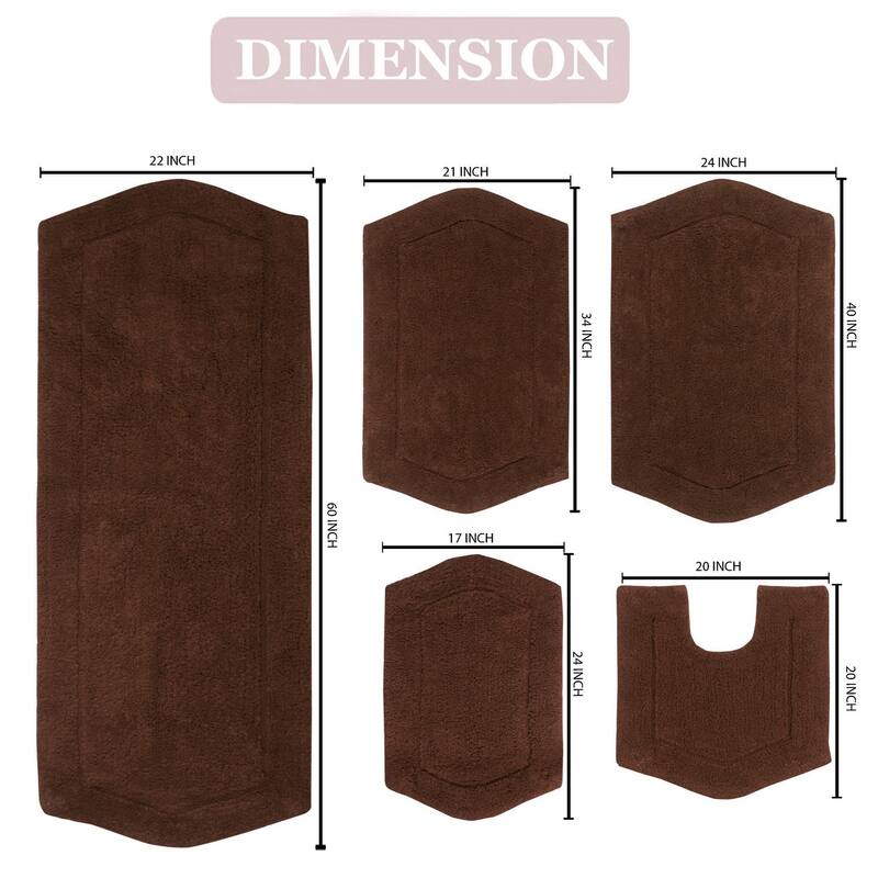 Waterford Collection 100% Cotton Non-Slip Bathroom Rug Set, Machine Washable Bath Rug, 5 Piece Bath Mat Set with Contour