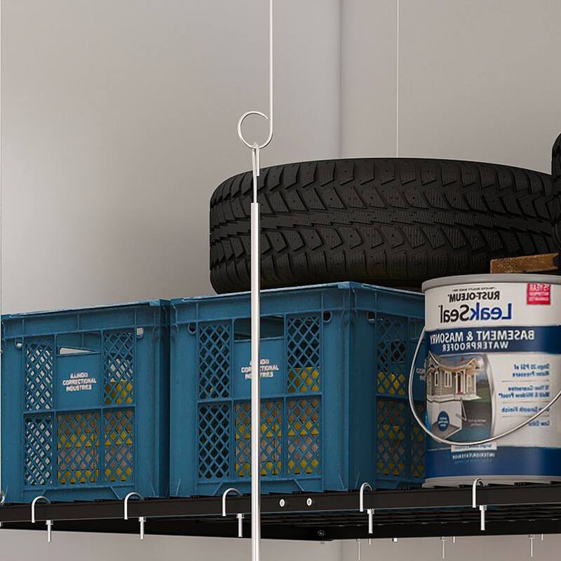 Roomfitters Overhead Garage Storage Rack 3x6 FT, Crank Down Ceiling Organizer for 10-12 FT Garages, 270lb Lift, White