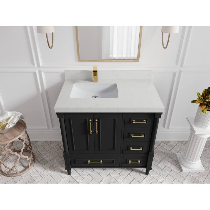 Willow Collections 36 in. W x 22 in. D Aberdeen Left Offset Sink Bathroom Vanity with Countertop - 2" Carrara Quartz - Black