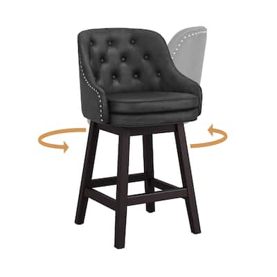 Swivel High Back Upholstered Nail Head Counter Height Bar Stools - 26"