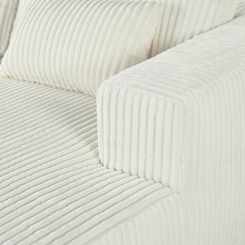 Oversized Double Chaise Lounge Sofa, Comfy Full-Compressed Sleeper Sofa Bed, Corduroy Upholstered Sofa Bed with 2 Pillows