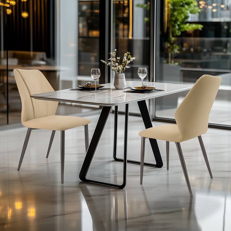 Upscale Microfiber Leather Upholstered Iron Dining Chair (Set of 2)