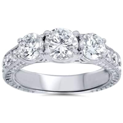 2ct Vintage Three Stone Round Diamond Engagement Ring White Gold