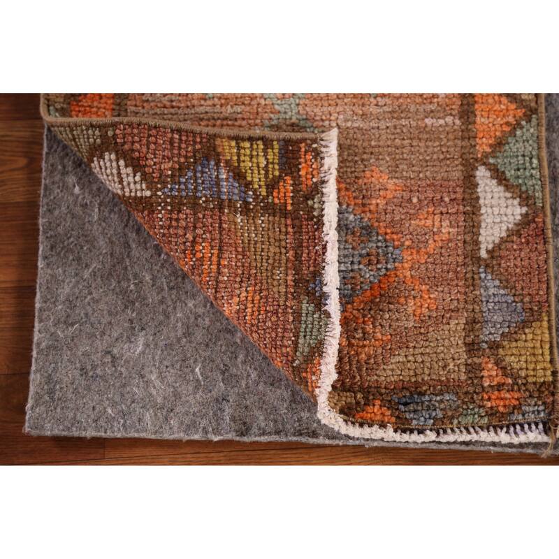 Hand Knotted Oriental 100% Wool Carpet Transitional Geometric Oranges & Rust Anatolian Area Rug - 2' 10'' X 1' 7''
