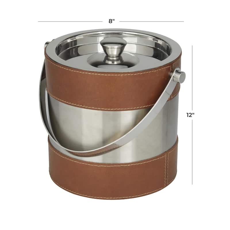 Leather Handmade Ice Bucket with Lid - Gray or Brown - Roche River Decor