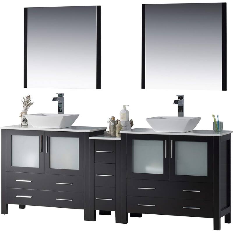 Blossom Sydney 84" Double Sink Vanity with Side Cabinets & Mirrors - Espresso
