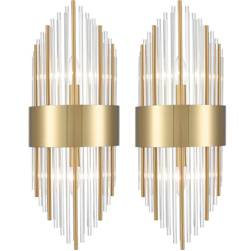 Peruggia Modern Flute Shape Glass Wall Sconces 2-Pack Wall Sconce Lighting - Brass